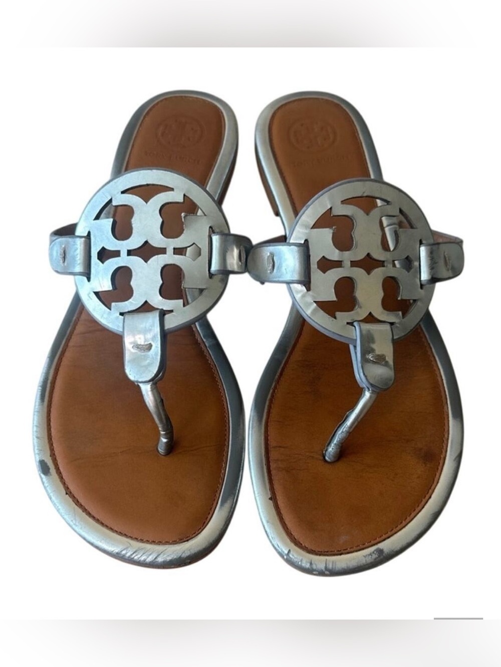 Tory Burch Miller Metallic Silver Sandals Size 7